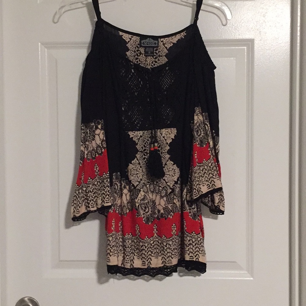 Cold shoulder bell sleeve blouse